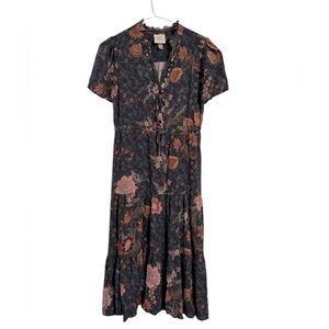 Knox Rose Boho Dress Floral Midi Ruffle Collar Size XSmall Boho Peasant
